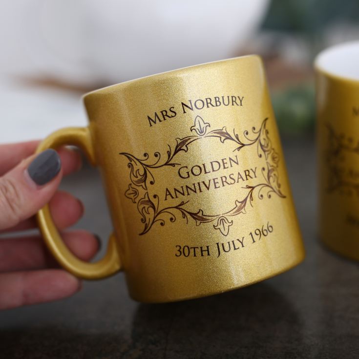 Personalised Pair Of Golden Anniversary Sparkly Mugs product image
