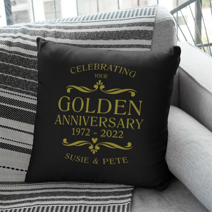 Personalised Golden Wedding Anniversary Black Cushion product image