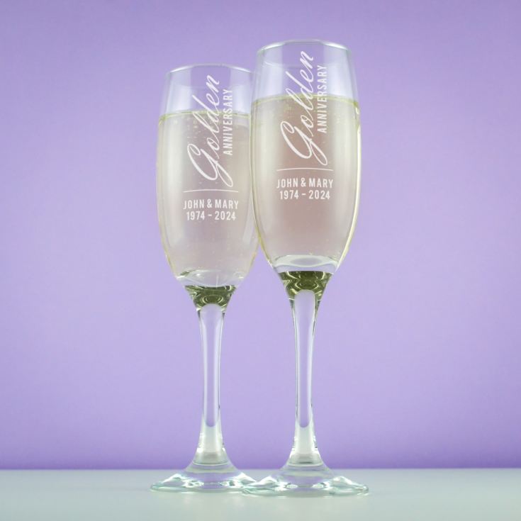 Personalised Golden Anniversary Champagne Flutes product image