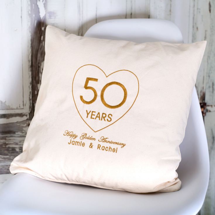 Personalised Embroidered Golden Wedding Anniversary Cushion product image