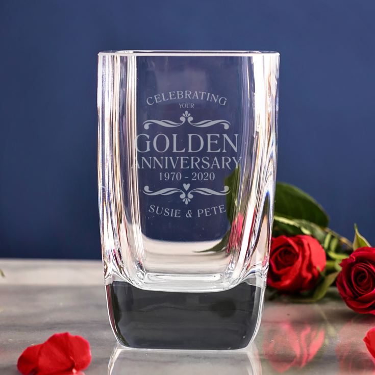 Personalised Golden Wedding Anniversary Glass Vase product image