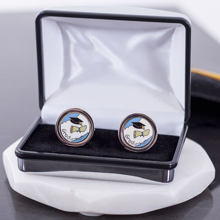 Pair Of Graduation Cufflinks With Personalised Box product image