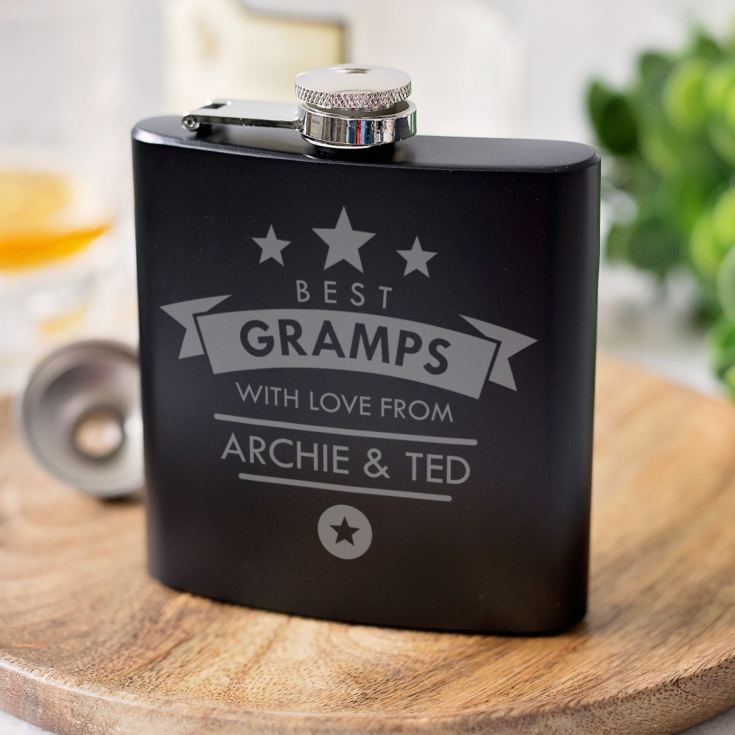 Personalised Grandad Shiny Black Hip Flask product image