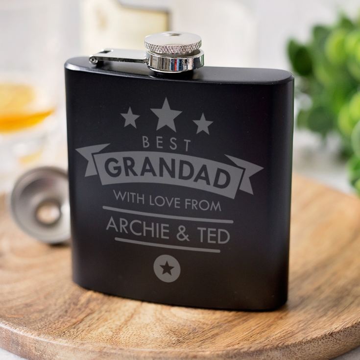 Personalised Grandad Shiny Black Hip Flask product image