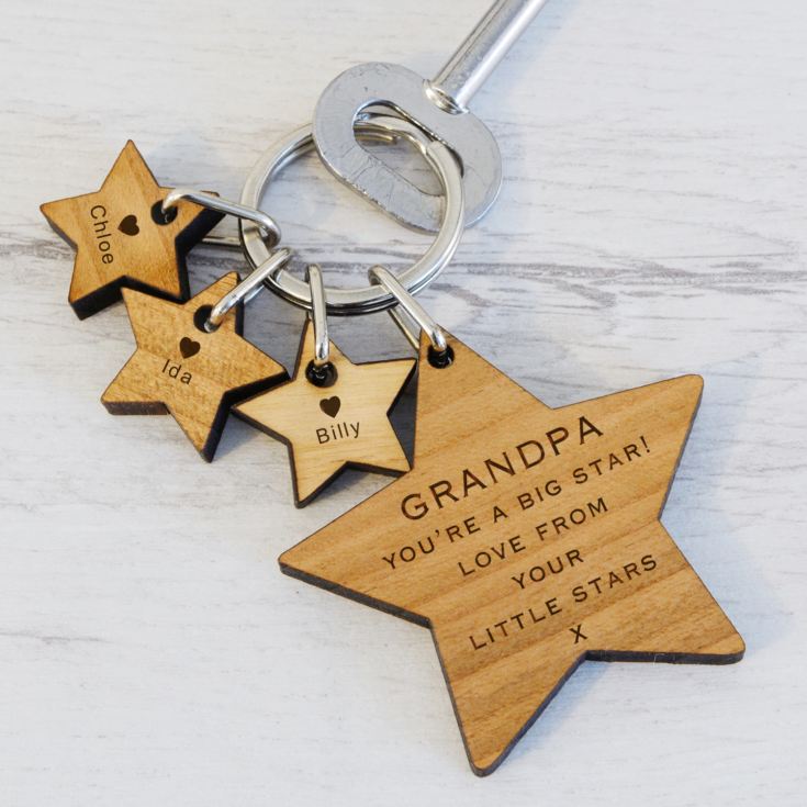Grandpa's Little Stars Wooden Keyring product image
