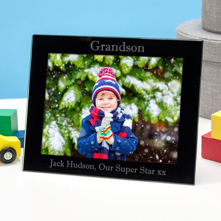 Personalised Grandson Black Glass Photo Frame product image