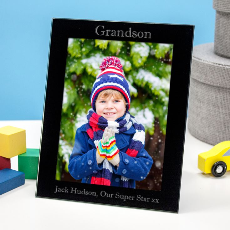 Personalised Grandson Black Glass Photo Frame product image