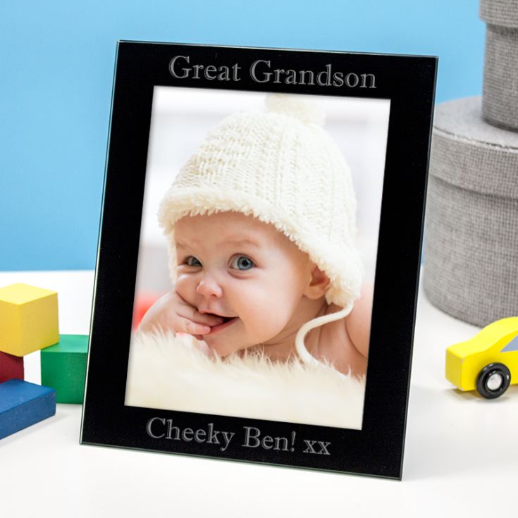 Personalised Great Grandson Black Glass Photo Frame product image
