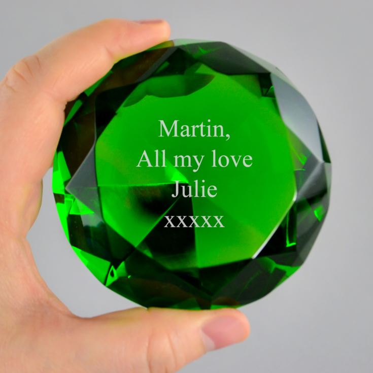 Personalised Optical Crystal Green Diamond Paperweight product image