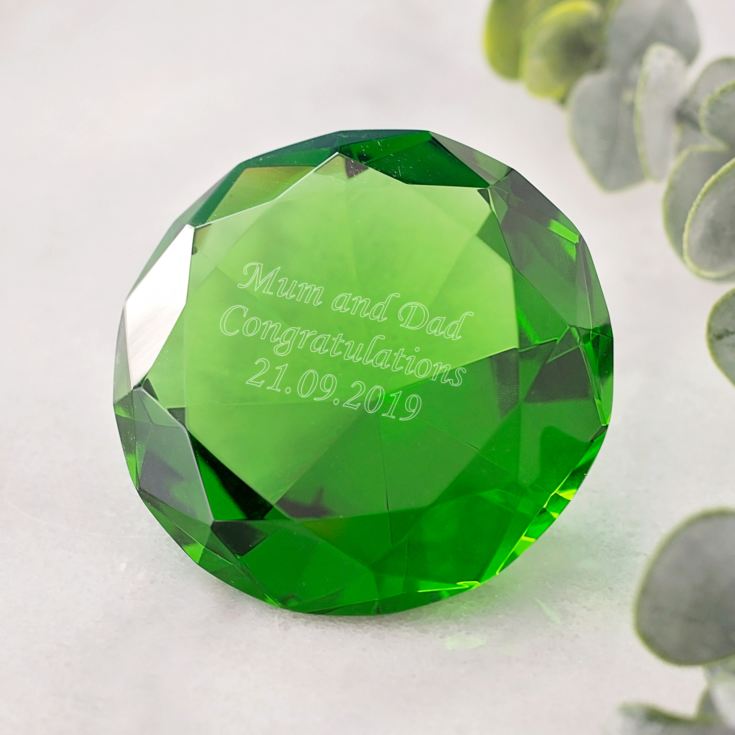 Personalized Optical Crystal Green Diamond Paperweight
