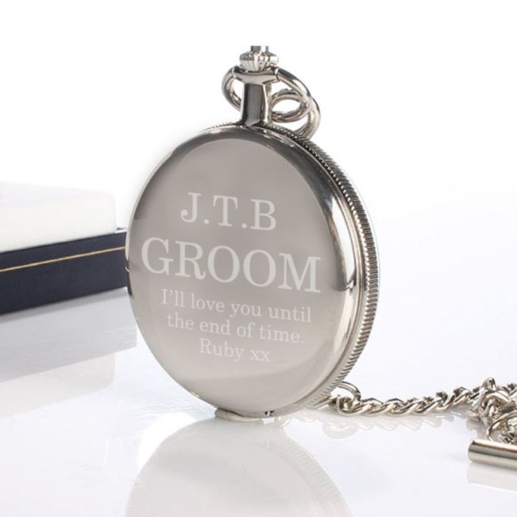 Personalised Groom Chrome Pocket Watch product image