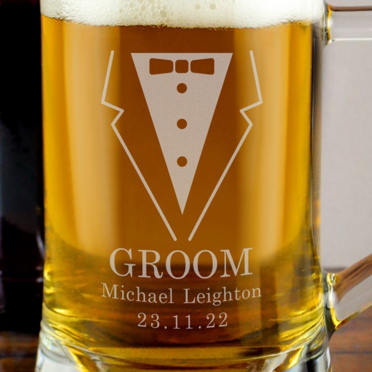 Personalised Groom Suit Glass Tankard product image