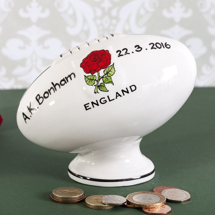 Personalised Hand Painted China Rugby Ball Money Box product image