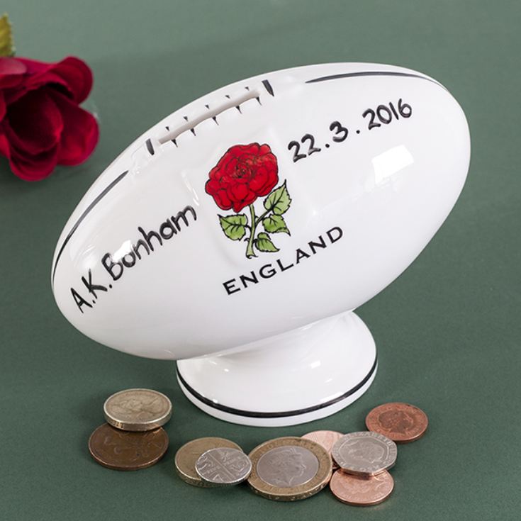 Personalised Hand Painted China Rugby Ball Money Box product image