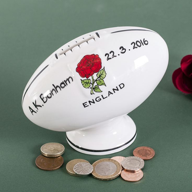 Personalised Hand Painted China Rugby Ball Money Box product image