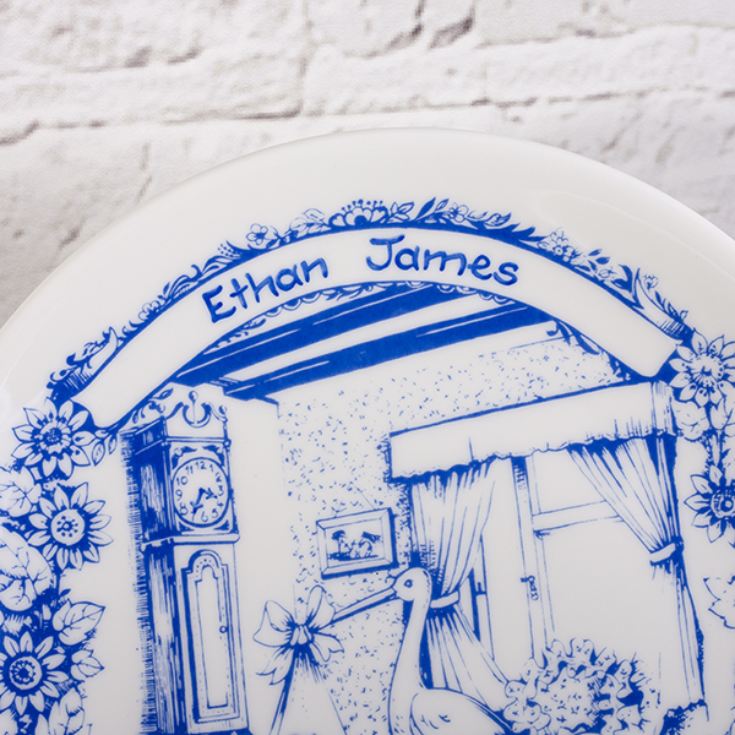 Personalised Heron China Staffordshire Blue Birth Plate product image