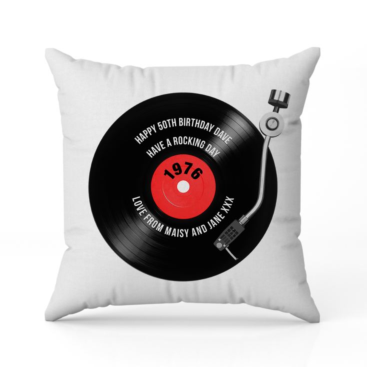 Personalised 50th Birthday Retro Record Cushion product image