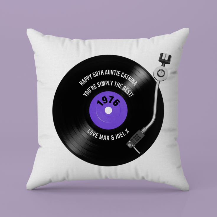 Personalised 50th Birthday Retro Record Cushion product image