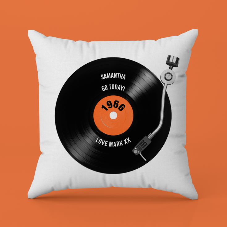 Personalised 60th Birthday Retro Record Cushion product image