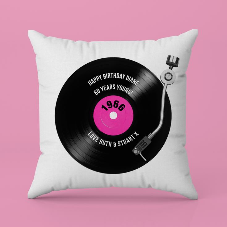 Personalised 60th Birthday Retro Record Cushion product image