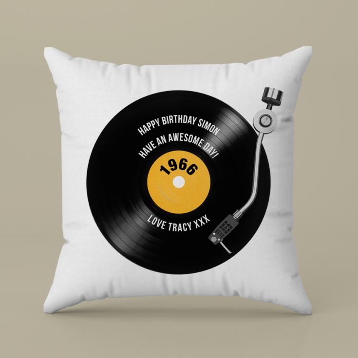 Personalised 60th Birthday Retro Record Cushion product image