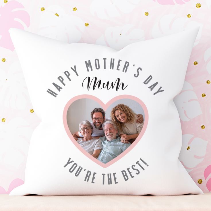 Personalised Best Mum Ever Heart Photo Cushion product image