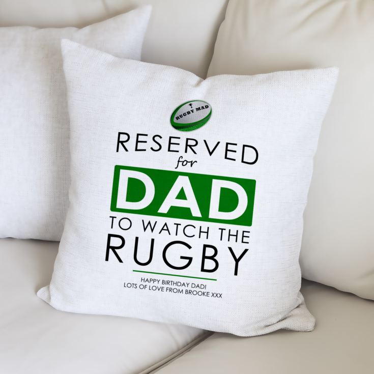 Personalised Reserved For Dad Rugby Cushion product image