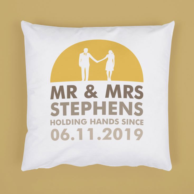 Personalised Mr and Mrs Holding Hands Cushion product image