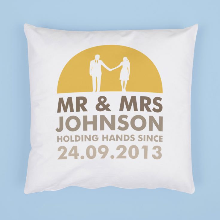 Personalised Mr and Mrs Holding Hands Cushion product image