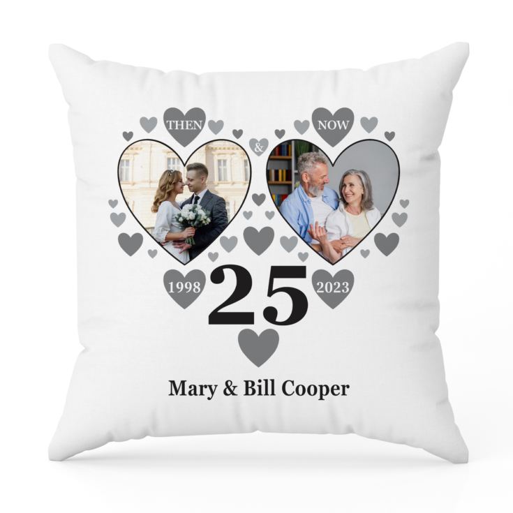 Personalised Then and Now Silver Anniversary Photo Cushion product image
