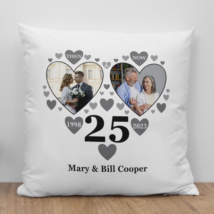 Personalised Then and Now Silver Anniversary Photo Cushion product image