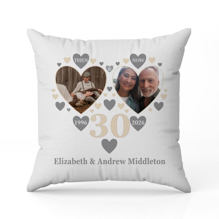 Personalised Then and Now Pearl Anniversary Photo Cushion product image
