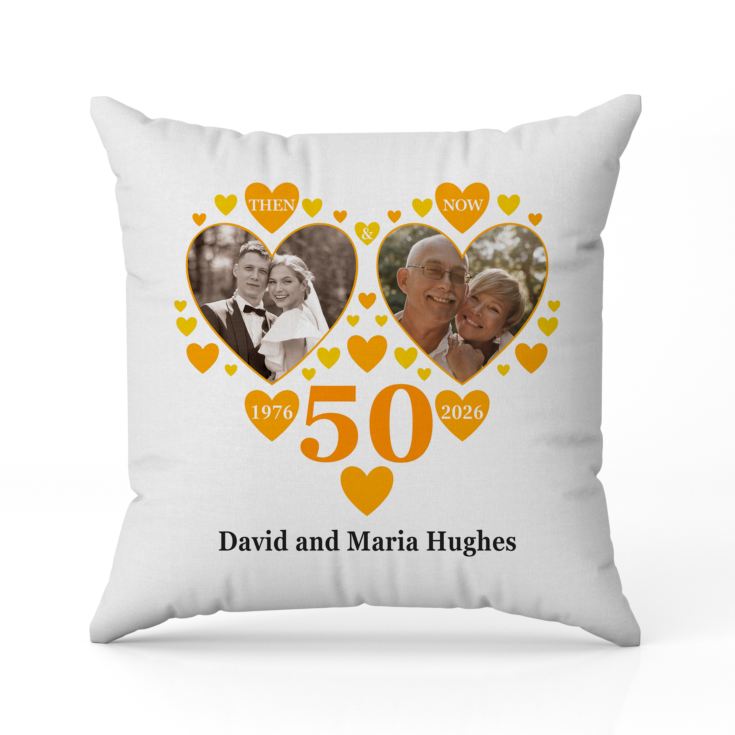 Personalised Then and Now Golden Anniversary Photo Cushion product image