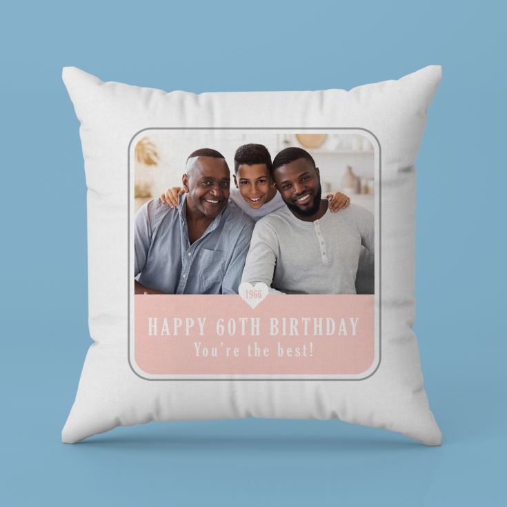 Personalised 60th Birthday Pink Photo Upload Cushion product image