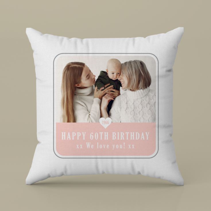 Personalised 60th Birthday Pink Photo Upload Cushion product image