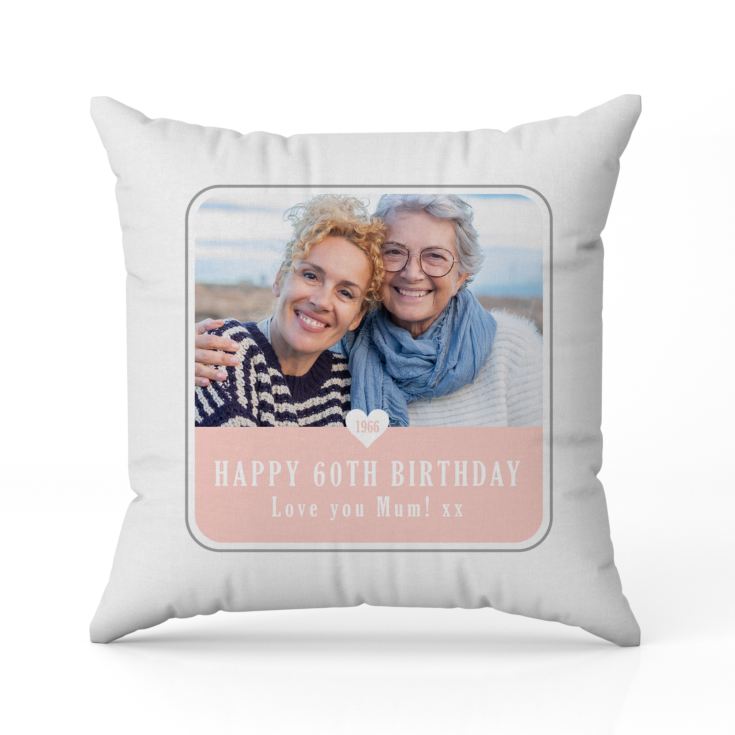 Personalised 60th Birthday Pink Photo Upload Cushion product image