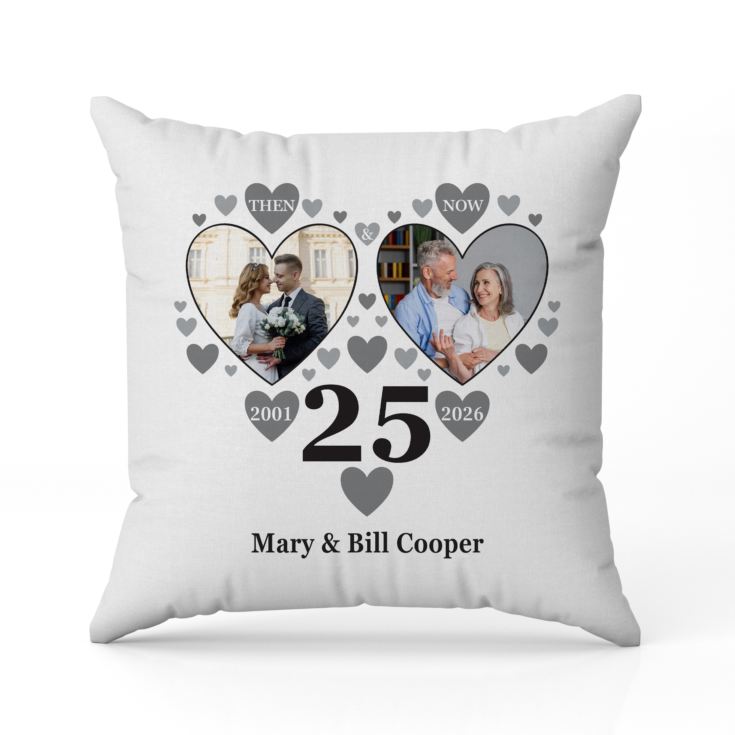 Personalised Then and Now Silver Anniversary Photo Cushion product image
