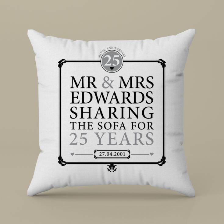 Personalised 25th (Silver) Anniversary Sharing the Sofa Cushion product image