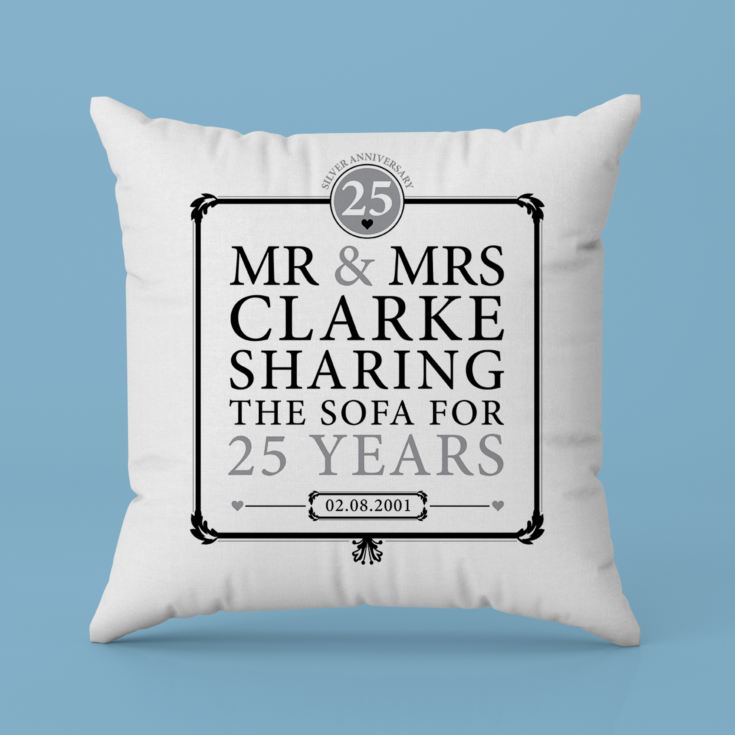 Personalised 25th (Silver) Anniversary Sharing the Sofa Cushion product image