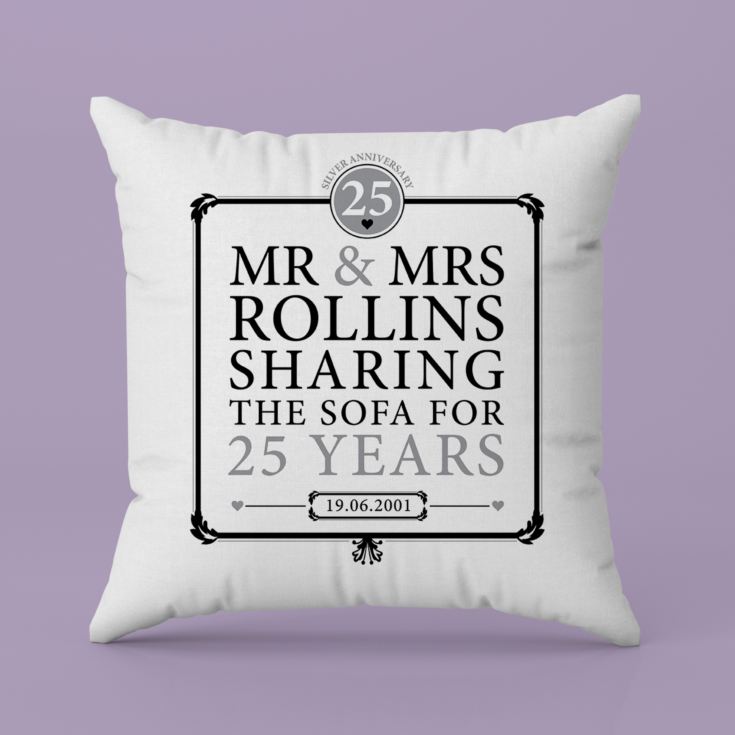 Personalised 25th (Silver) Anniversary Sharing the Sofa Cushion product image