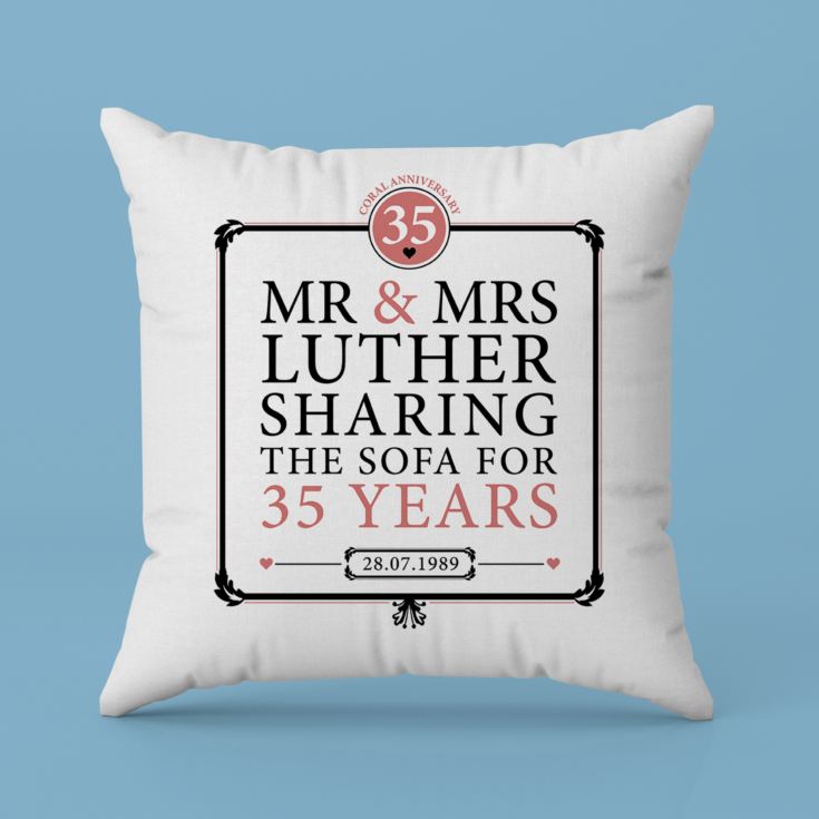 Personalised 35th (Coral) Anniversary Sharing the Sofa Cushion product image