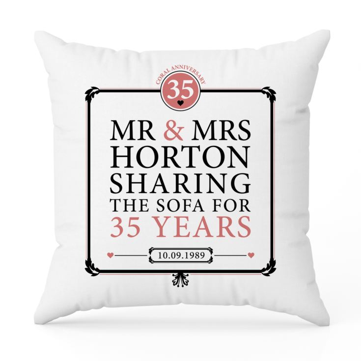 Personalised 35th (Coral) Anniversary Sharing the Sofa Cushion product image
