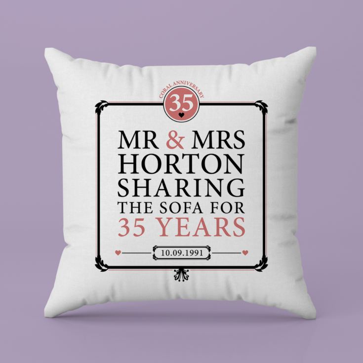 Personalised 35th (Coral) Anniversary Sharing the Sofa Cushion product image