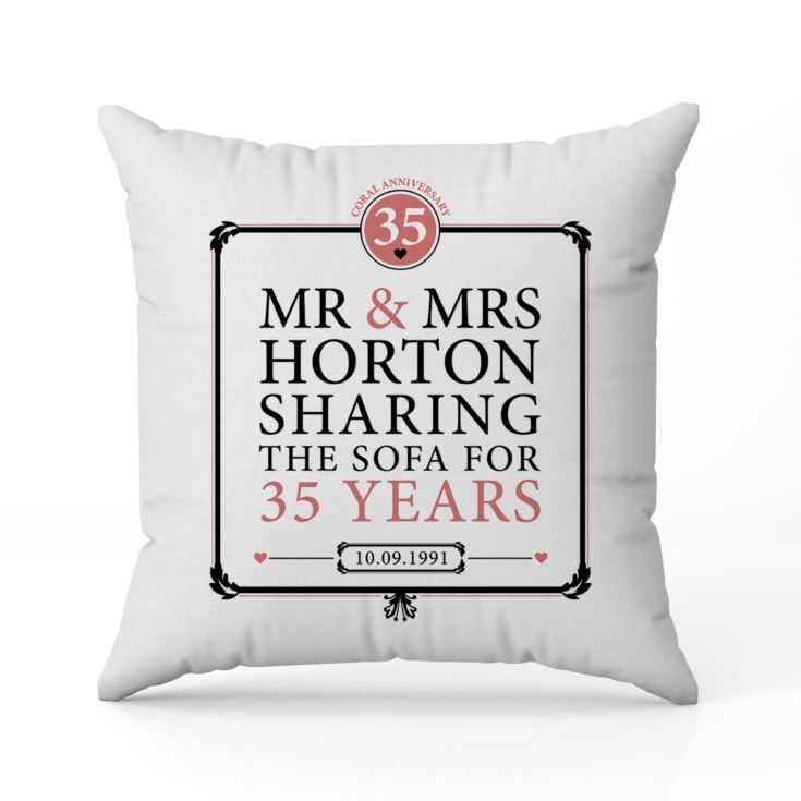 Personalised 35th (Coral) Anniversary Sharing the Sofa Cushion product image