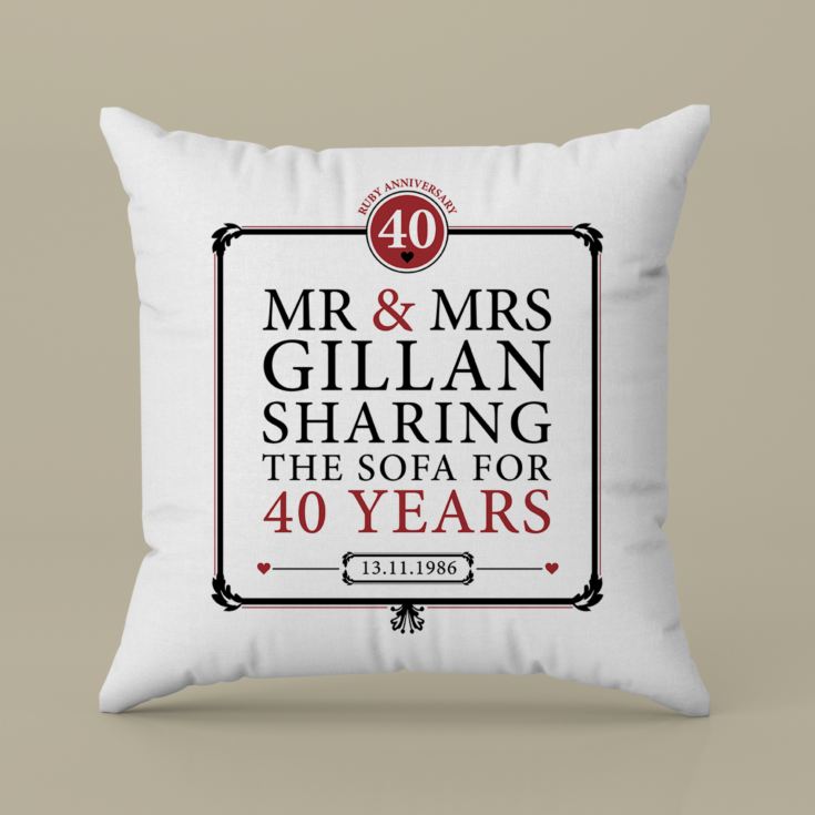Personalised 40th (Ruby) Anniversary Sharing the Sofa Cushion product image