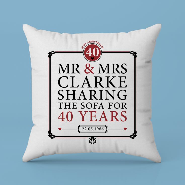 Personalised 40th (Ruby) Anniversary Sharing the Sofa Cushion product image