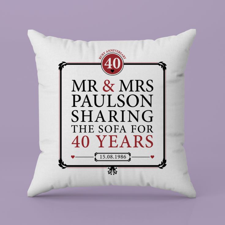 Personalised 40th (Ruby) Anniversary Sharing the Sofa Cushion product image
