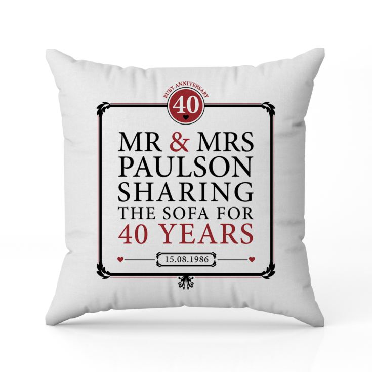 Personalised 40th (Ruby) Anniversary Sharing the Sofa Cushion product image
