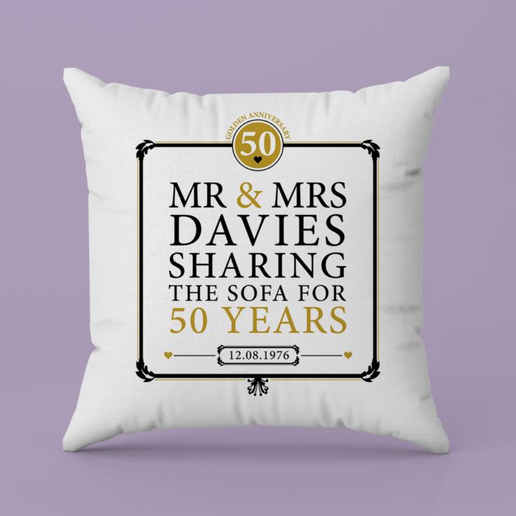 Personalised 50th (Golden) Anniversary Sharing the Sofa Cushion product image