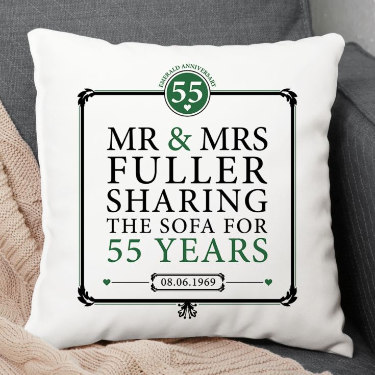 Personalised 55th (Emerald) Anniversary Sharing the Sofa Cushion product image